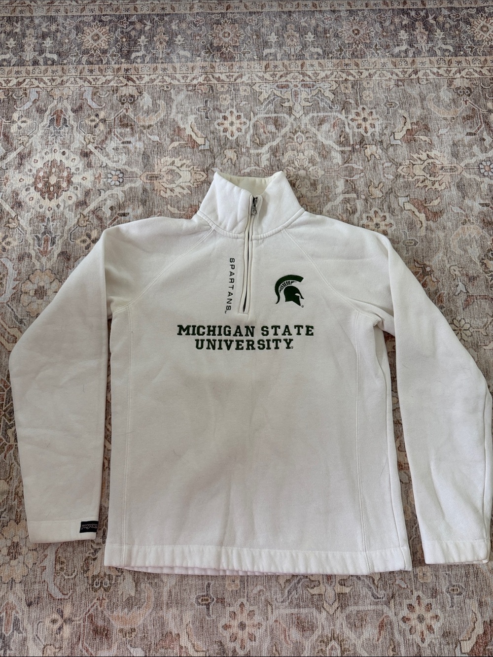 Jansport White Michigan State University Zip-Up Fleece with Green Logo